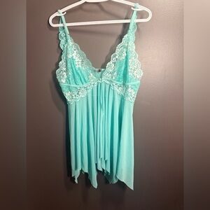 Elegant Lace Trim Lingerie- Turquoise/Aqua